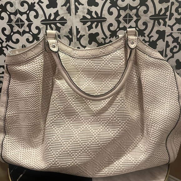 EUC Gucci Diamanté Leather and Raffia Sukey Hobo with Monogram trim - Picture 3 of 12